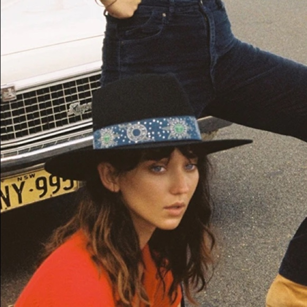Lack Of Color Black Hat with Blue zodiac band